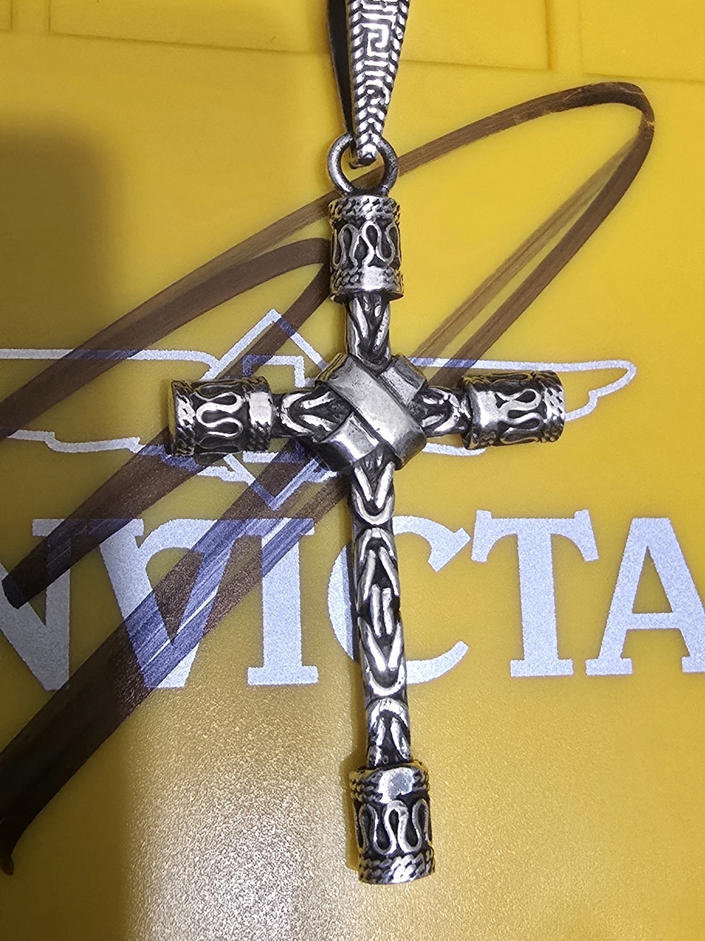 Vintage Taxco Sterling Silver Bali-Link Byzantine Cross Pendant